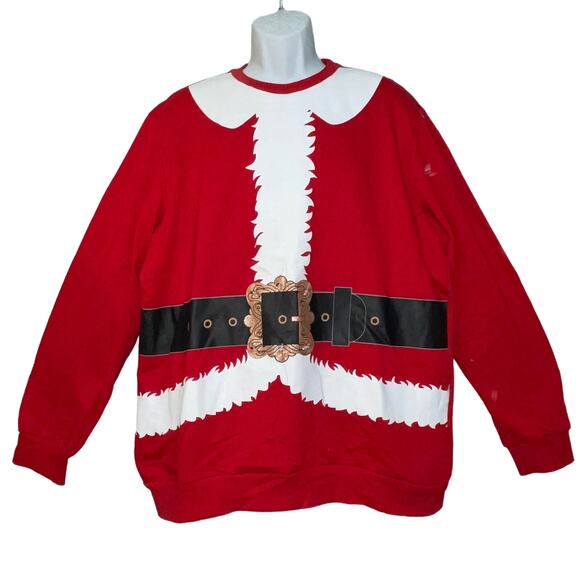 Holiday Time Light Up Belt Buckle Santa Suit Ugly Christmas Sweatshirt Sz XL - Picture 1 of 4